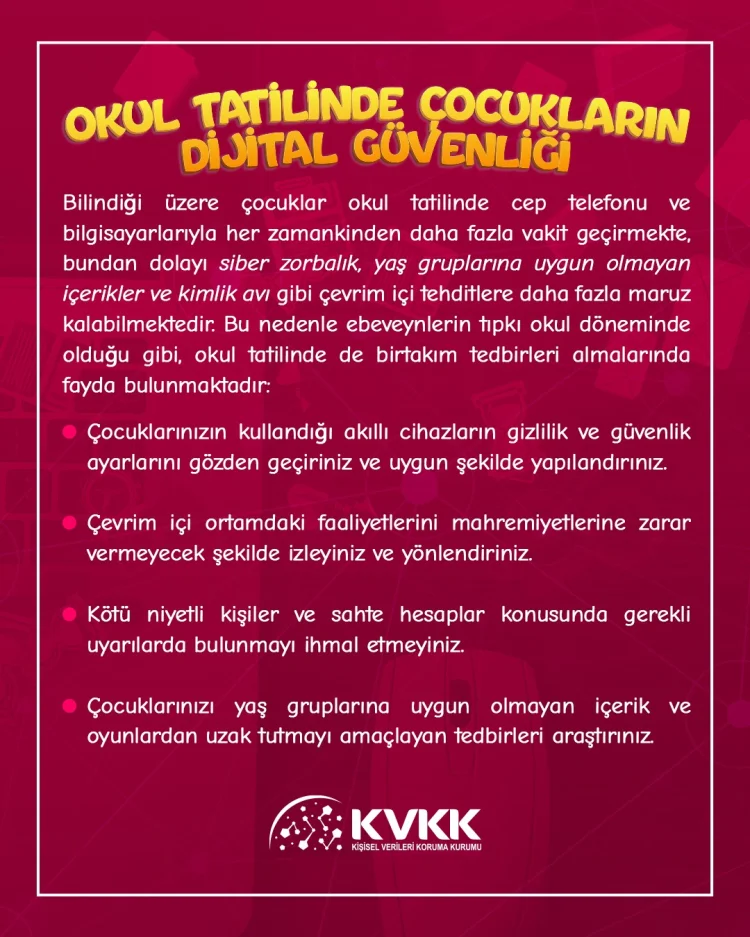 KVKK'dan velilere yaz tatili uyarısı... Çocukların dijital güvenliğini ihmal etmeyin