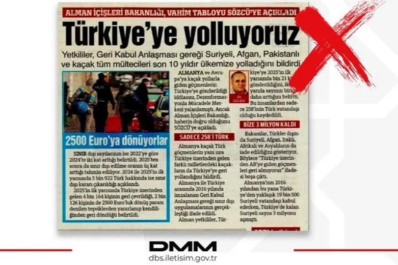 DMM'den Almanya'nın Yabancıları Türkiye'ye Gönderme İddialarına Yalanlama