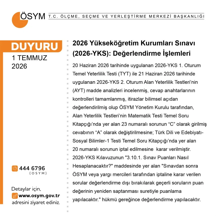 YKS'de Sürpriz Güncelleme: Matematik Sorusu Yeniden Değerlendirildi, Bir Soru İptal Edildi