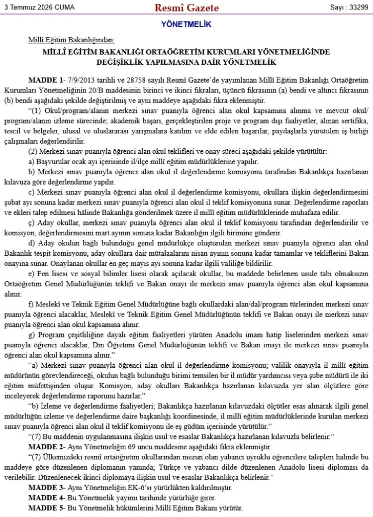 Ortaöğretimde Yeni Değerlendirme Sistemi: Sınav Başarısı Yanında Projeler de Öne Çıkacak