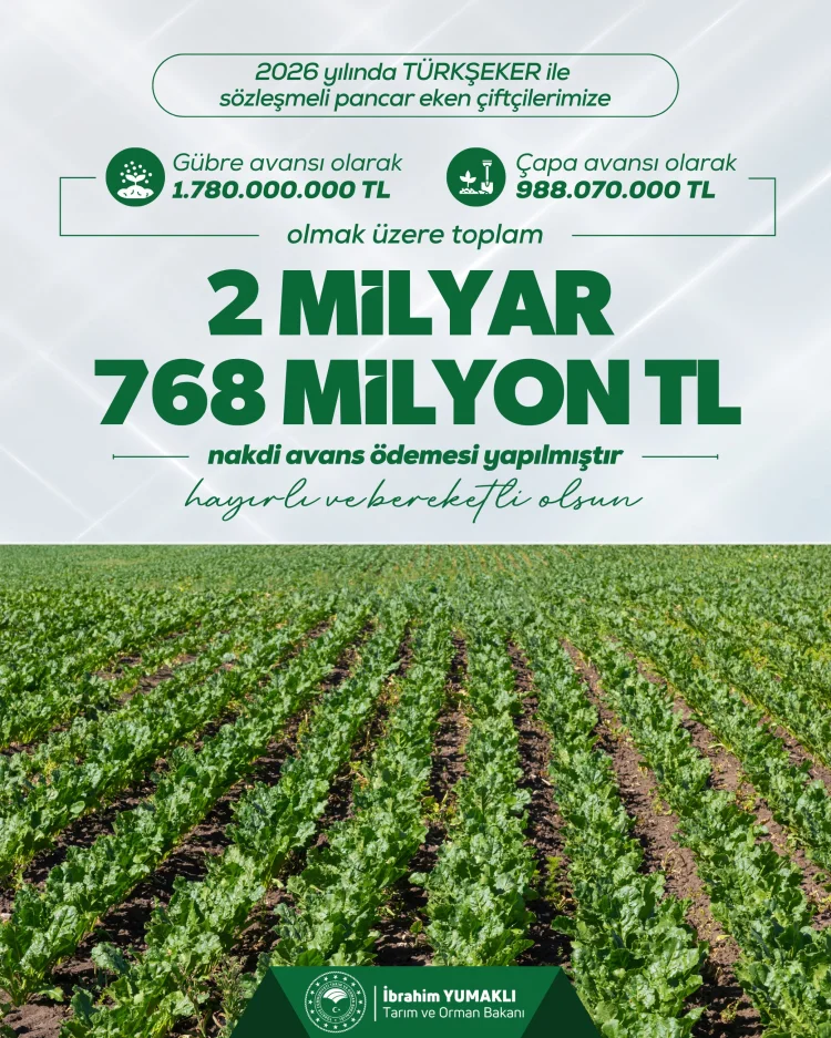 Sözleşmeli Pancar Üreticilerine 2 Milyar 768 Milyon TL Avans Ödemesi Yapıldı