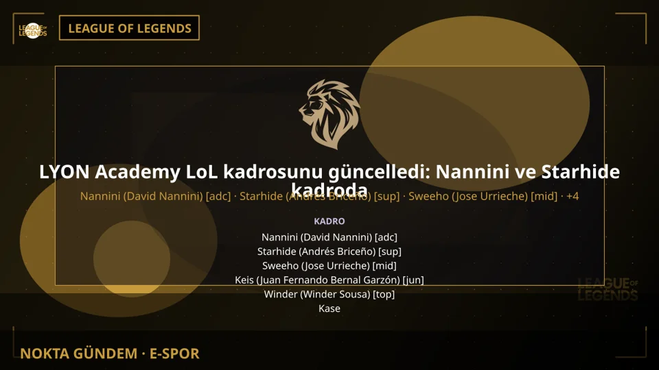 LYON Academy LoL kadrosunu güncelledi: Nannini ve Starhide kadroda