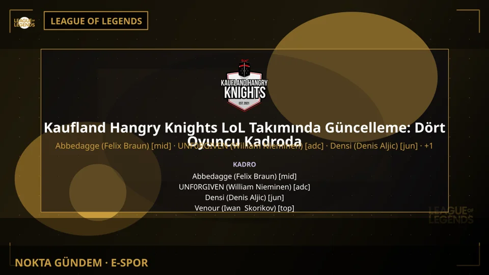 Kaufland Hangry Knights LoL Takımında Güncelleme: Dört Oyuncu Kadroda