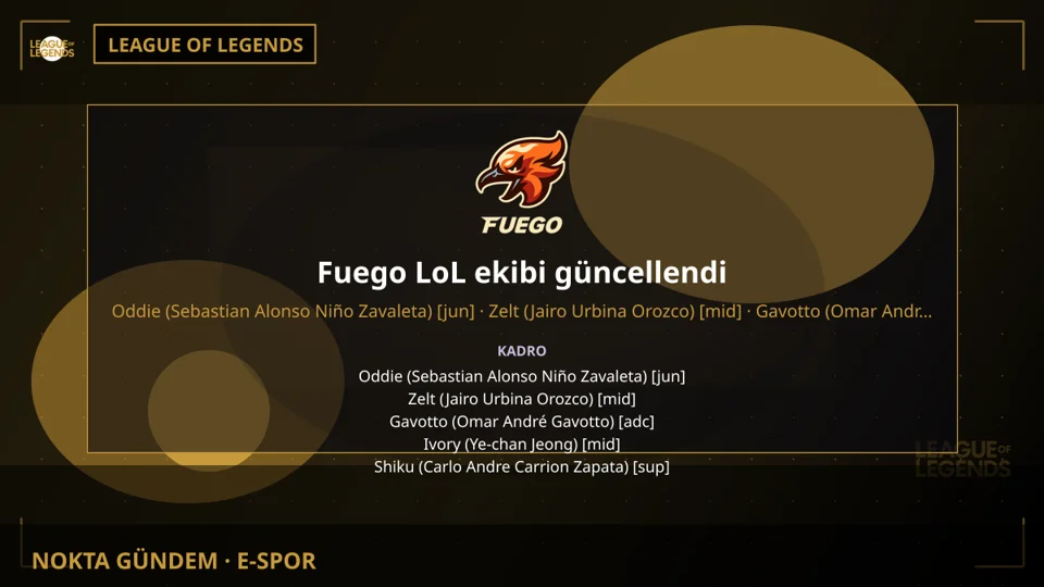 Fuego LoL ekibi güncellendi