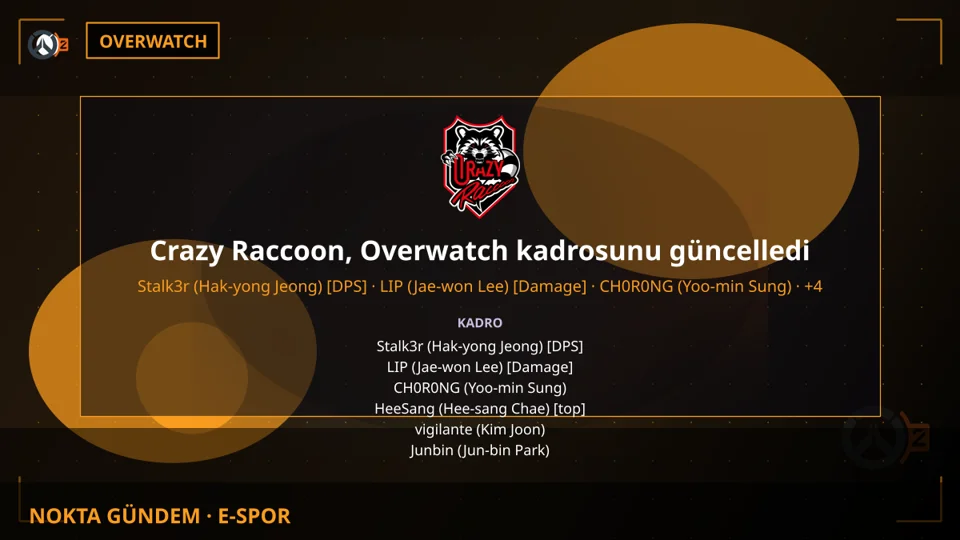 Crazy Raccoon, Overwatch kadrosunu güncelledi