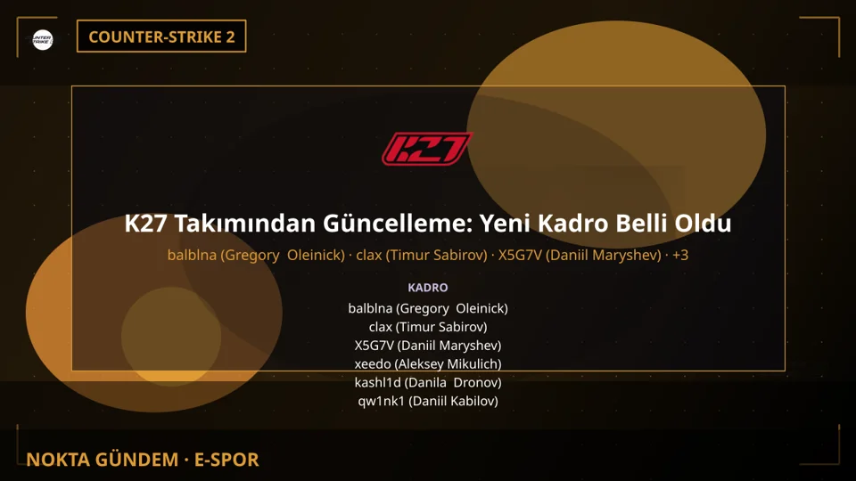 K27 Takımından Güncelleme: Yeni Kadro Belli Oldu