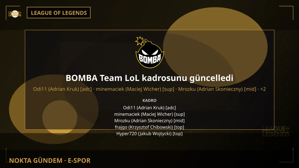 BOMBA Team LoL kadrosunu güncelledi