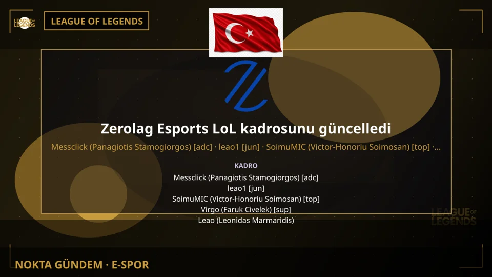 Zerolag Esports LoL kadrosunu güncelledi