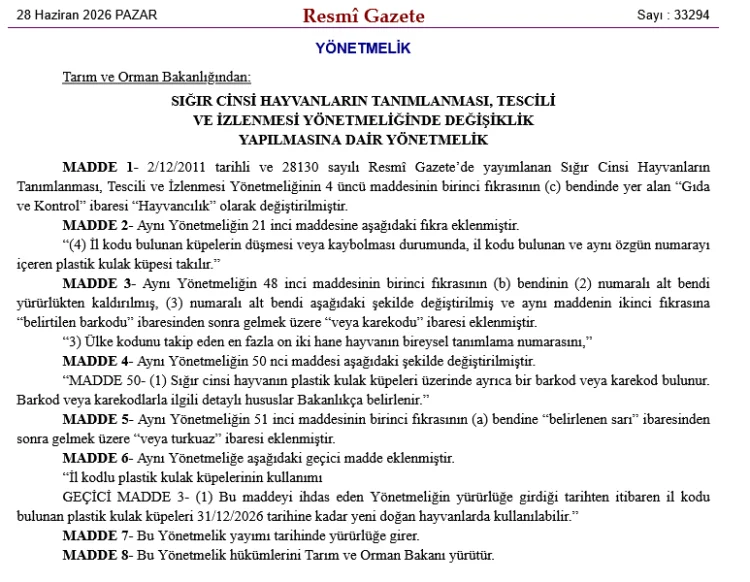 Hayvan Kayıt Sistemi Karekod ile Güncelleniyor: Küpe Süreleri Uzatıldı