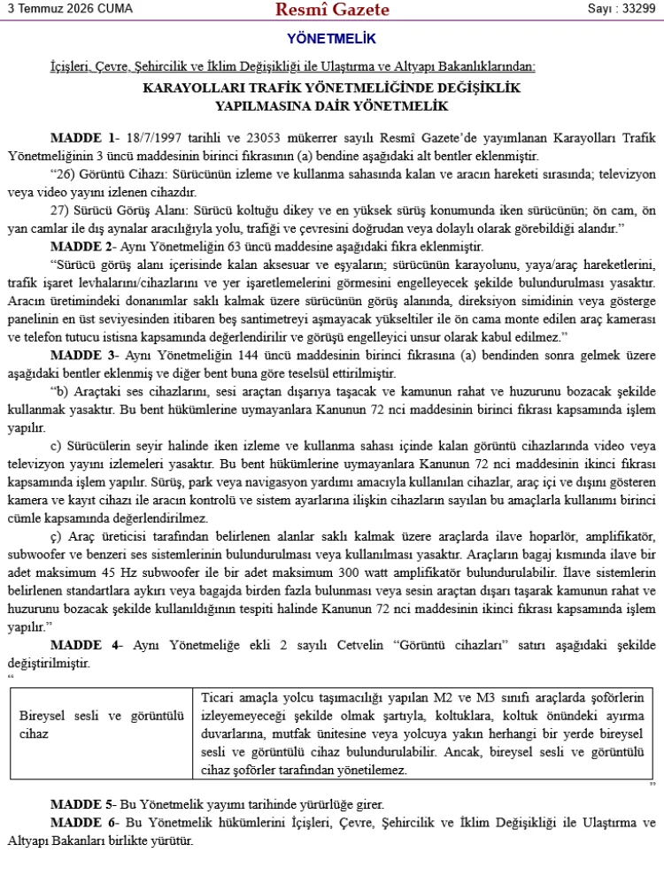 Araç İçi Ekipmanlara Yeni Düzenleme: Sürüş Güvenliği ve Teknoloji Dengelendi