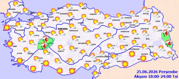 Türkiye'nin Kuzey ve İç Kesimlerinde Yerel Sağanak Yağışlar Bekleniyor