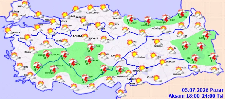 Meteoroloji'den Türkiye Geneline Kuvvetli Yağış ve Fırtına Uyarısı: 5 Temmuz Pazar Günü Dikkatli Olunmalı