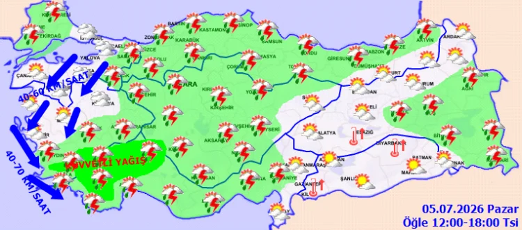 Meteoroloji'den Türkiye Geneline Kuvvetli Yağış ve Fırtına Uyarısı: 5 Temmuz Pazar Günü Dikkatli Olunmalı