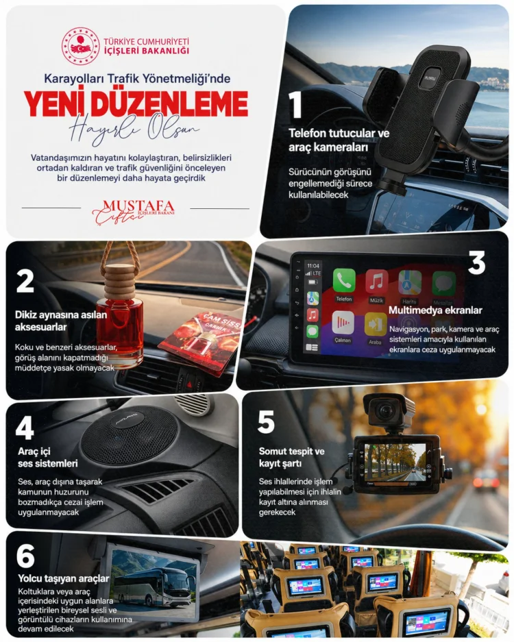 Araç İçi Teknolojilere Yeni Kurallar: Telefon Tutucu, Kamera ve Ses Sistemleri İçin Net Düzenlemeler
