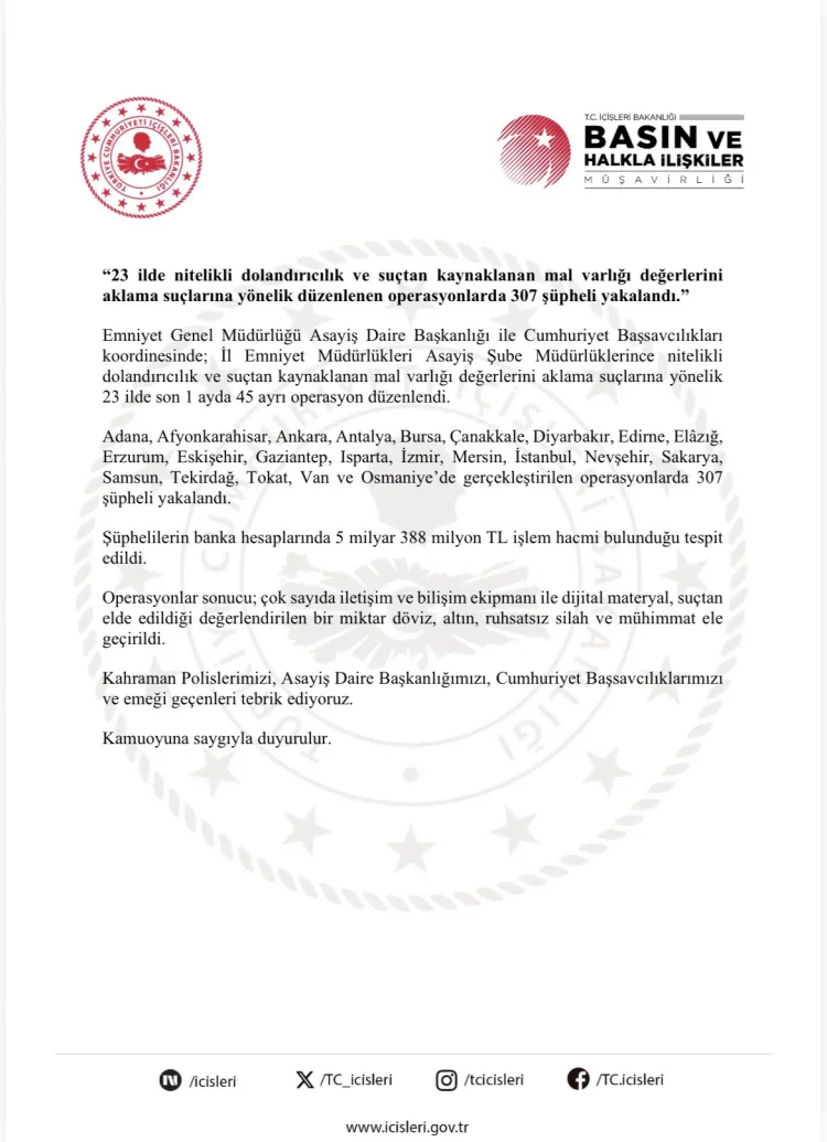 23 İlde Nefes Kesen Operasyon: 5 Milyar Liralık Dolandırıcılık Ağı Çökertildi, 307 Gözaltı