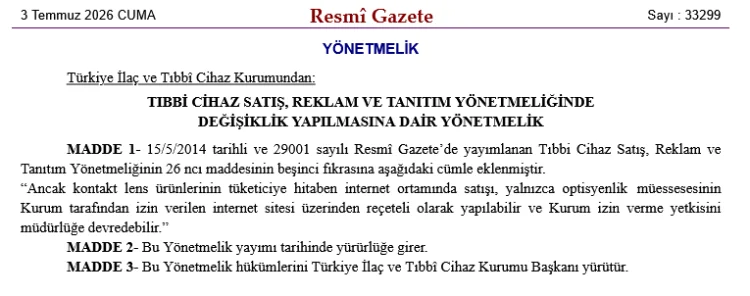 Kontakt Lens Satışına Yeni Kurallar: İnternetten Sadece Reçeteli ve Optisyenlik Müesseselerinden