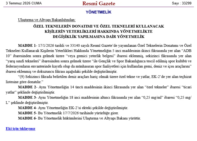 Özel Tekneler İçin Yeni Dönem: Yeterlilik ve Donanım Şartları Güncellendi
